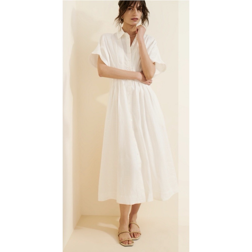Anthropology Exquise Tobi Shirt Dress Women's Size Medium Ivory Linen Maxi - Picture 1 of 10